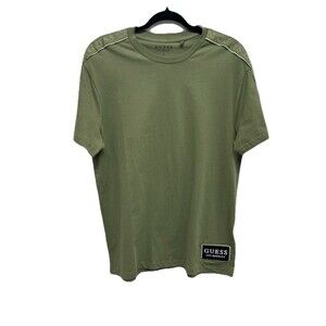 Guess Men's Cotton Shirt Size Large Green Crew Neck T-Shirt Classic Logo Tape